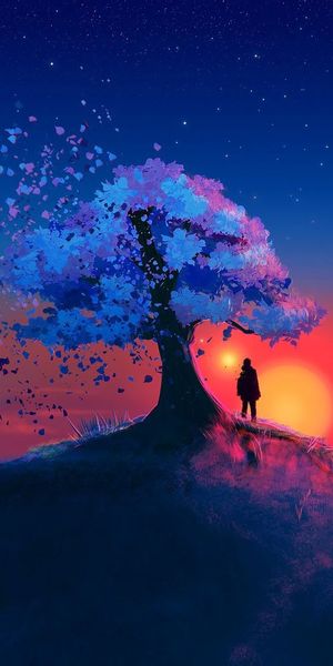 Breathtaking mobile wallpaper featuring a silhouette of a tree at sunset