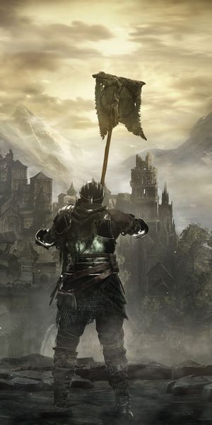 Dark Souls III Knight Against a Dramatic Mountain Landscape