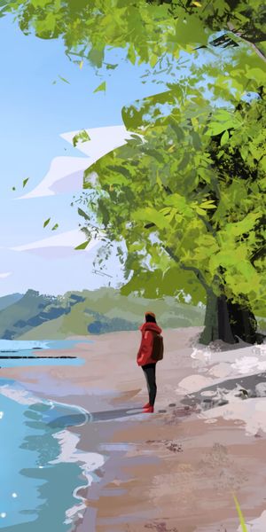Beautiful coastal scene with a girl in solitude - free iPhone wallpaper