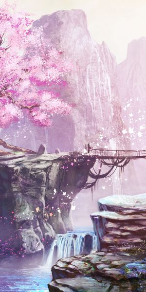 Enchanting Cherry Blossom Tree in Anime Landscape
