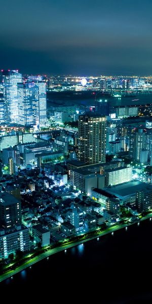 Aerial Night View of Tokyo: Vibrant City Lights for Mobile Wallpaper