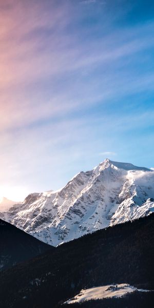 Phone wallpaper: Top, Vertex, Nature, Forest, Snow, Landscape, Mountains free download