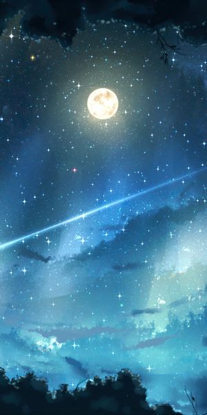 Phone wallpaper: Anime, Sky, Stars, Night, Moon free download