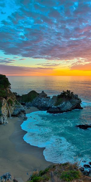 Breathtaking Sunset Over McWay Falls in Big Sur, California