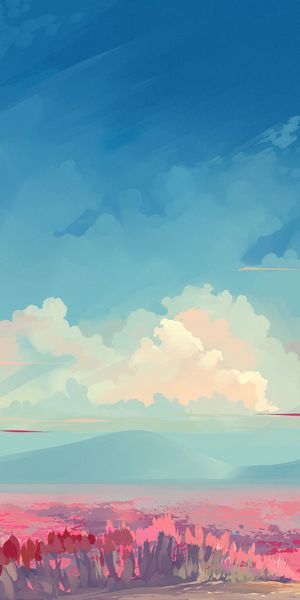 Vibrant Anime Landscape with Flowers and Blue Sky