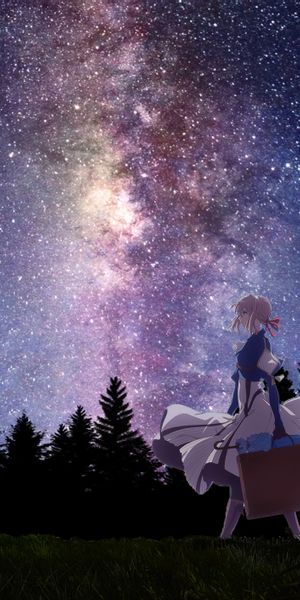 Violet Evergarden Strolling Under a Starry Sky