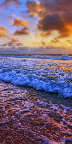 Phone wallpaper: Nature, Sunset, Beach, Sand, Ocean, Earth, Cloud, Wave free download