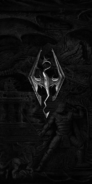 Dark Elder Scrolls iPhone Wallpaper Featuring Iconic Logos and Creatures