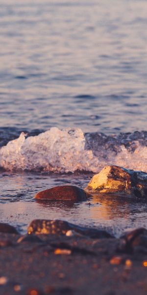 Phone wallpaper: Stones, Water, Waves, Nature, Sea, Beach free download