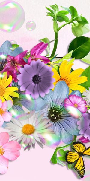 Vibrant 4K phone wallpaper featuring butterflies and blooming flowers