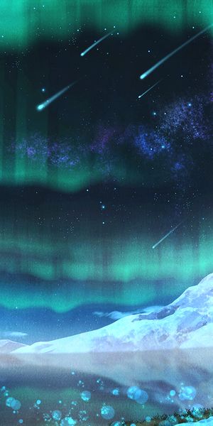 Aurora Borealis and Shooting Stars Over a Mountain Landscape