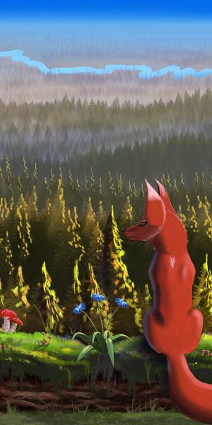 Phone wallpaper: Forest, Landscape, Art, Fox, Nature free download