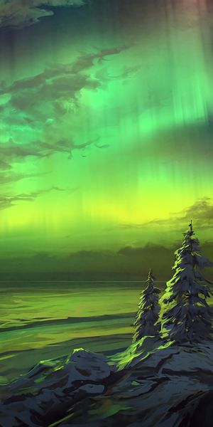 Breathtaking Aurora Borealis Over Snow-Covered Trees