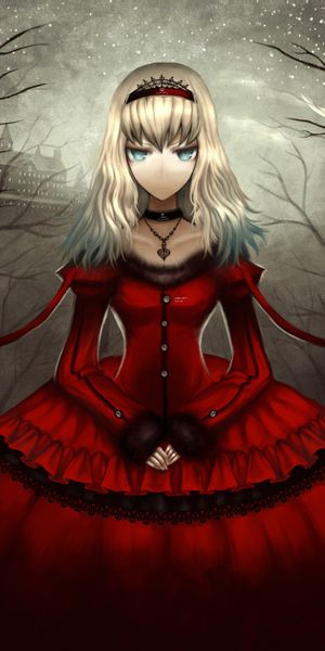 Phone wallpaper: Alice In Wonderland, Wood, Castle, Crescent, Tree, Night, Anime free download