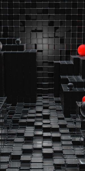 3D Abstract Black and Red Sphere and Cube Art Wallpaper