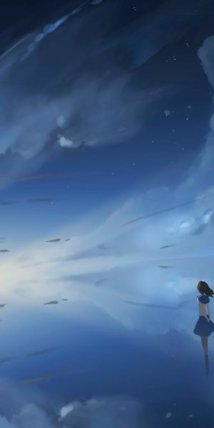 Phone wallpaper: Anime, Sky, Sea, Reflection, Sunrise, Girl free download