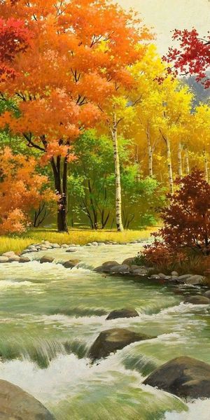 Autumn River Landscape with Vibrant Forest Colors