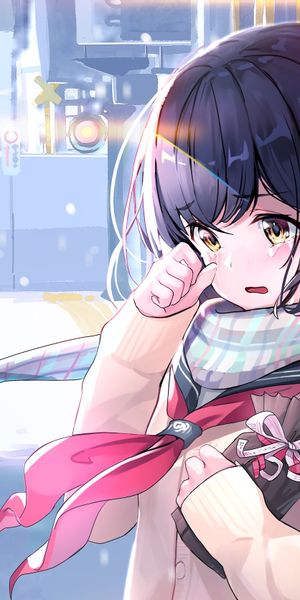 Emotional anime girl wallpaper: free phone background featuring tears