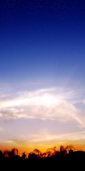 Phone wallpaper: Skyline, House, Palm Tree, Photography, Earth, Stars, Sunset, Cloud, Sky, Landscape