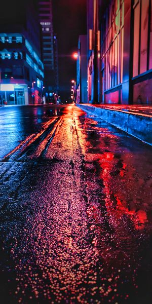 Vibrant Neon City Street at Night Wallpaper