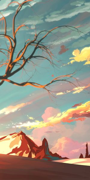 Breathtaking phone wallpaper featuring a sunrise, tree, and artistic landscape
