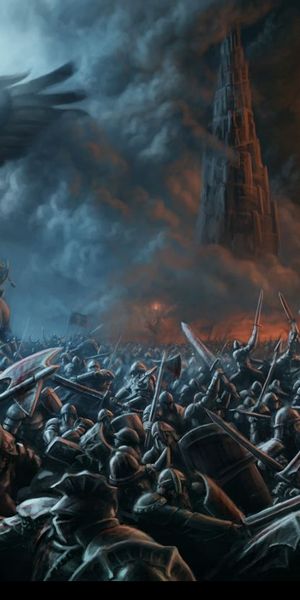 Epic Gothic Battle Wallpaper with Dark Armies and Creatures
