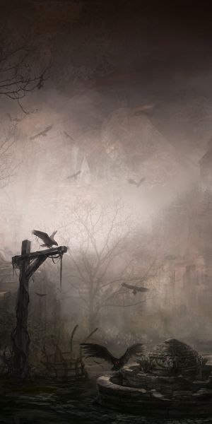 Gothic Diablo III Town with Dark Ravens Wallpaper