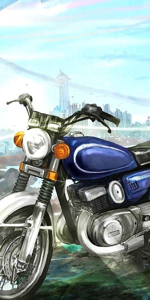 Phone wallpaper: Anime, Girl, Motorcycle, Blue Eyes, Long Hair free download