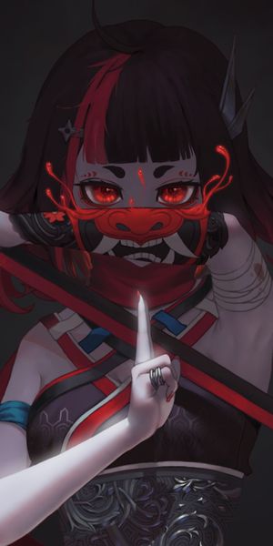 Epic Anime Girl with Katana and Oni Mask for Phone Wallpaper