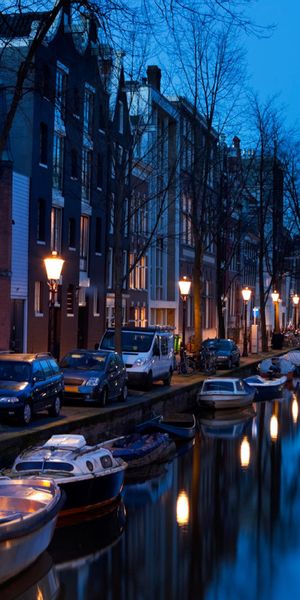 Phone wallpaper: Cities, Night, Reflection, Church, Netherlands, Amsterdam, Man Made, Canal free dow