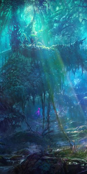 Fantasy forest landscape with sunbeams - 4K phone background wallpaper