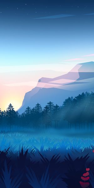 Breathtaking Foggy Forest Landscape with Mountains in Vector Art