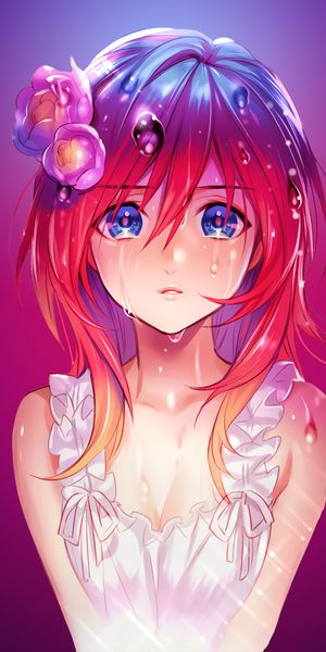 Beautiful Anime Girl with Red Hair and Blue Eyes