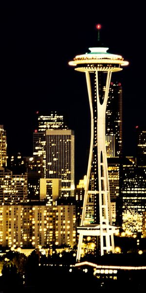 Seattle Space Needle Illuminated at Night