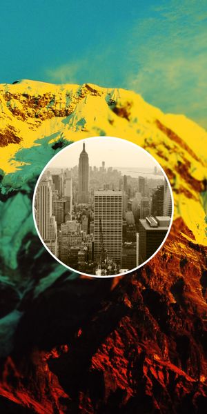 Vibrant Mountain Polyscape with Artistic Blur Effects