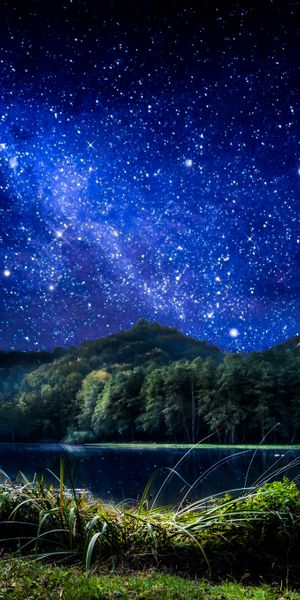 Phone wallpaper: Sky, Stars, Night, Mountain, Lake, Starry Sky, Earth free download