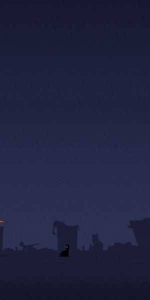 Free iPhone Wallpaper: Minimalist Night Scene with a Black Cat and Monster