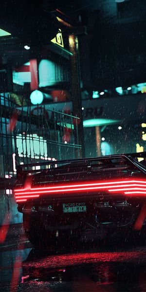 Futuristic Cyberpunk 2077 Warrior in the Rain at Night