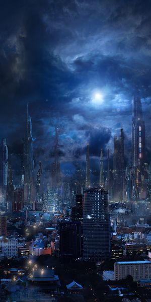 Futuristic Cityscape at Night - Perfect Mobile Wallpaper
