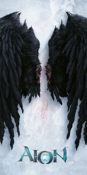 Aion 4K Wallpaper: Dark Angel Wings with Ethereal Background