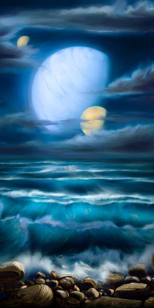 Mesmerizing Ocean Waves Under Planetary Sky