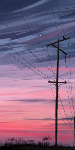Captivating Night Landscape with Power Lines