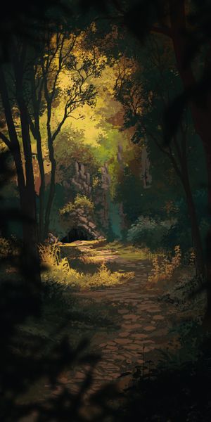 Explore the Enchanting Forest Path to the Mysterious Cave