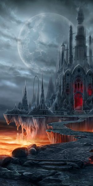 Fantasy Castle at Night with a Lava Path