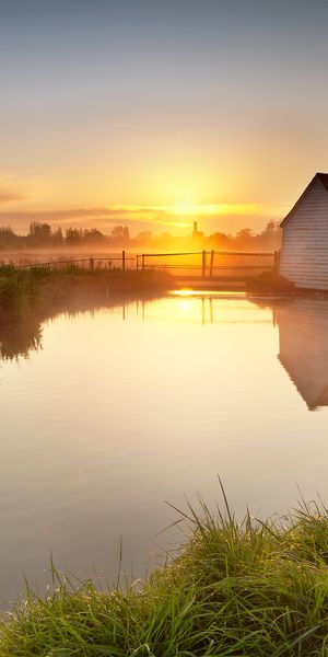 Phone wallpaper: Landscape, Sunset, Lake, Reflection, Fog, Sunrise, Photography, Scenic free downloa
