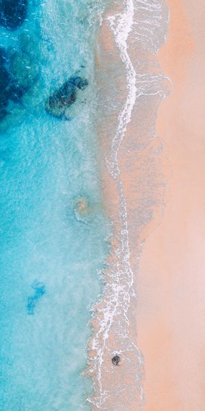 Aerial View of Ocean Shore with Surf and Foam