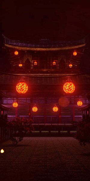 Enchanting Night Scene with Lanterns at a Pagoda
