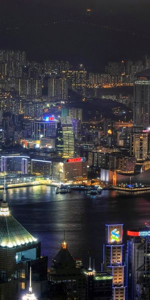Phone wallpaper: Skyline, China, Hong Kong, Building, Cities, Light, Man Made, Night, City free down
