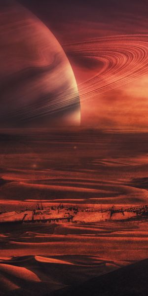 Phone wallpaper: Landscape, Sand, Desert, Planet, Sci Fi, Wreck, Gas Giant free download