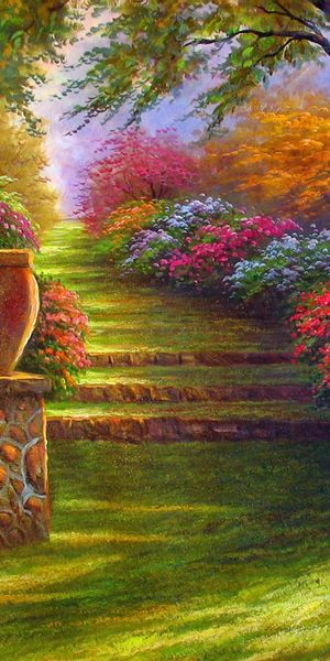 Beautiful Nature Pathway Surrounded by Colorful Flowers